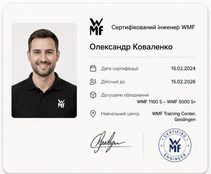Сертифікат сервісного інженера WMF